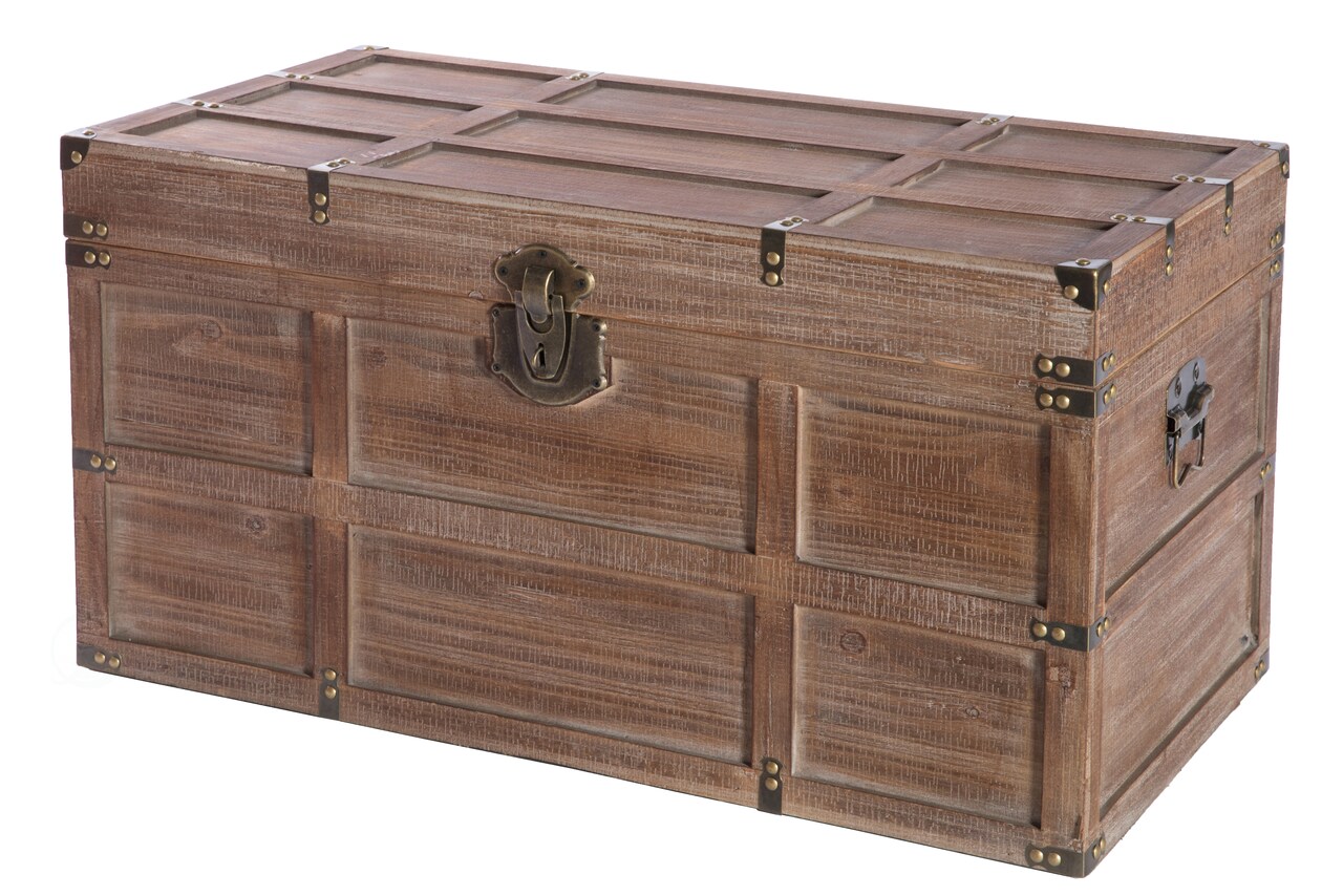 Wooden Rectangular Lined Rustic Storage Trunk with Latch
